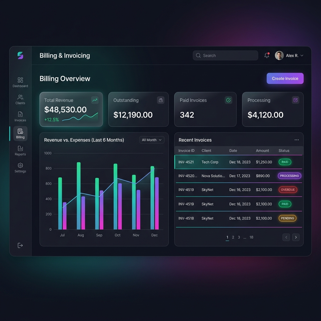 Mockup panel administrativo facturacion